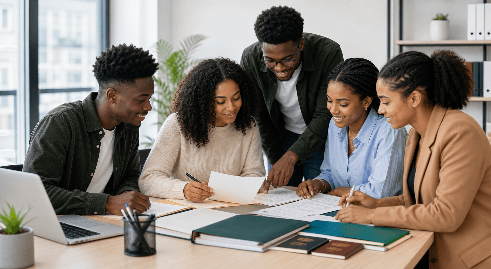 Jeunes adultes accompagnes par MS PROCEDURES travaillant sur des dossiers